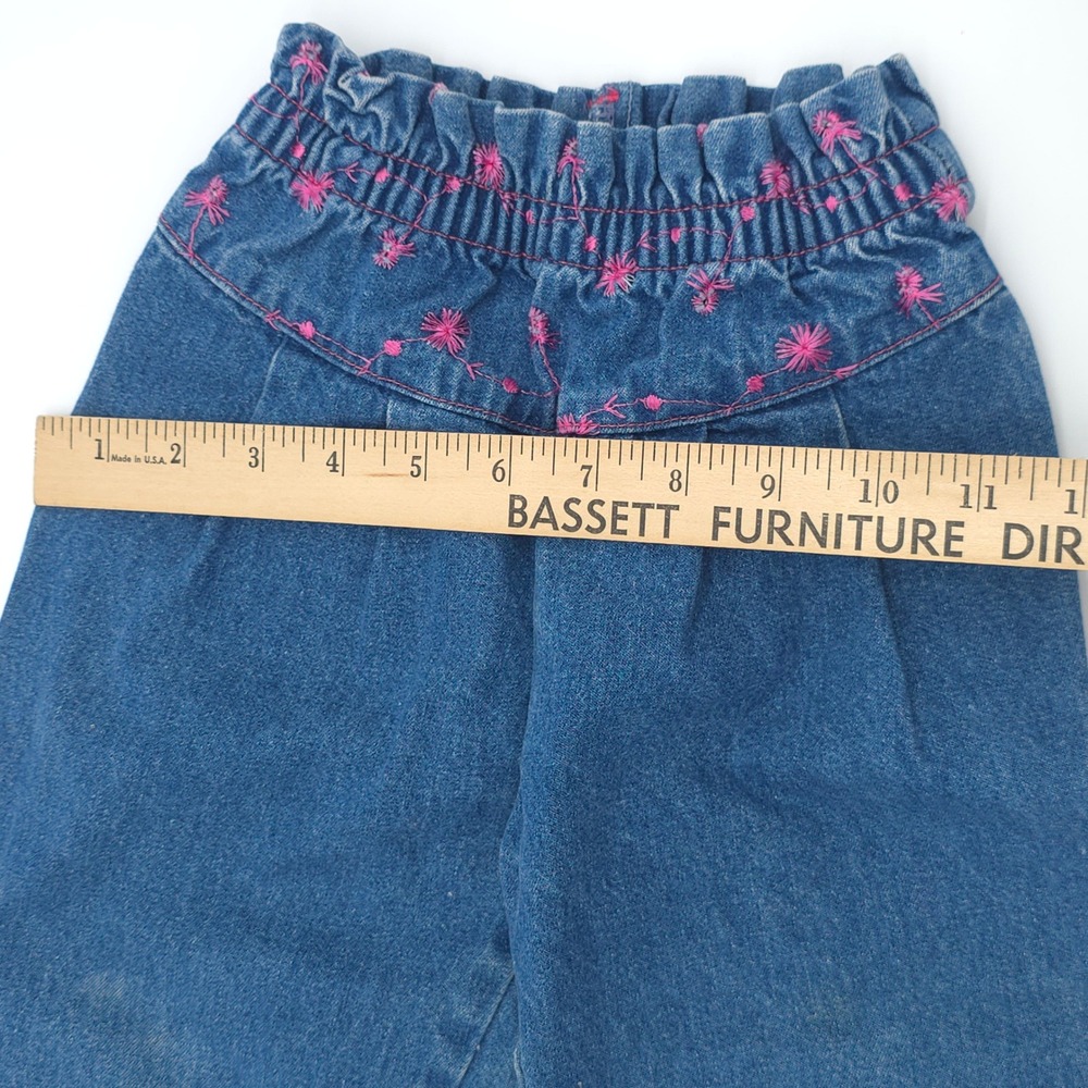 Vintage Toddler Girl  Embroidered Paperbag Waist Denim Jeans Kids Size 3T - Picture 6 of 6